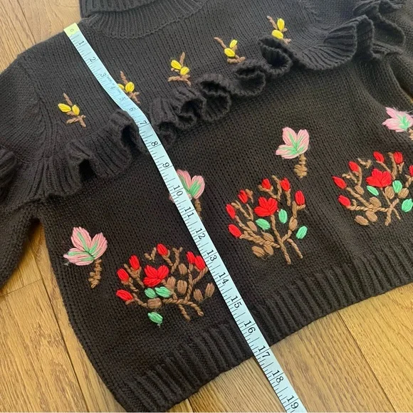 Zara Ruffle Floral Embroidered Sweater - Picture 9 of 11